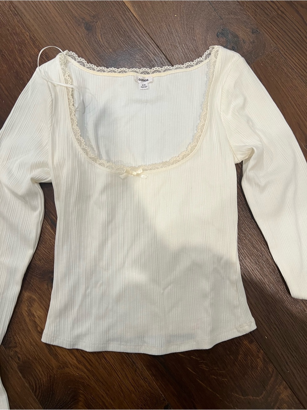 Garage White Lace-Trim Ribbed Scoop Neck Top - Size S